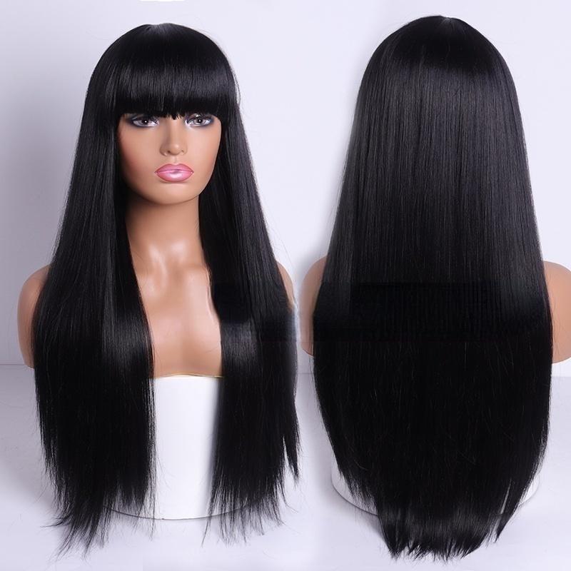 Модный длинный парик из прямых волос с челкой, винно-красный синтетический парик для женщин (цвет: 14 цветов)