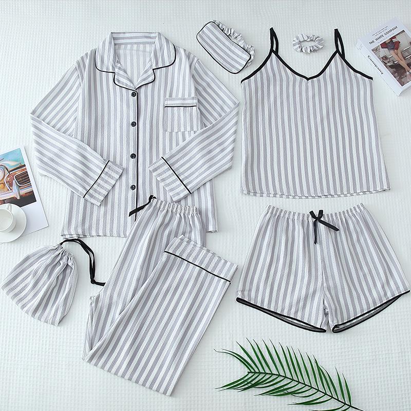 Комплект хлопковой пижамы для парного ношения родитель-ребенок - Женская майка и шорты с детской домашней одеждой из 7 предметов.