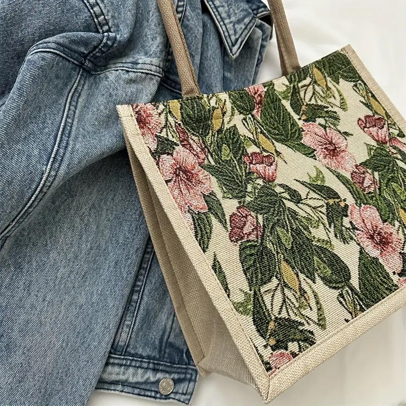 Большая сумка-тоут с вышитым цветочным узором и фиксированными лямками, винтажная сумка для покупок большой вместимости с магнитной застежкой