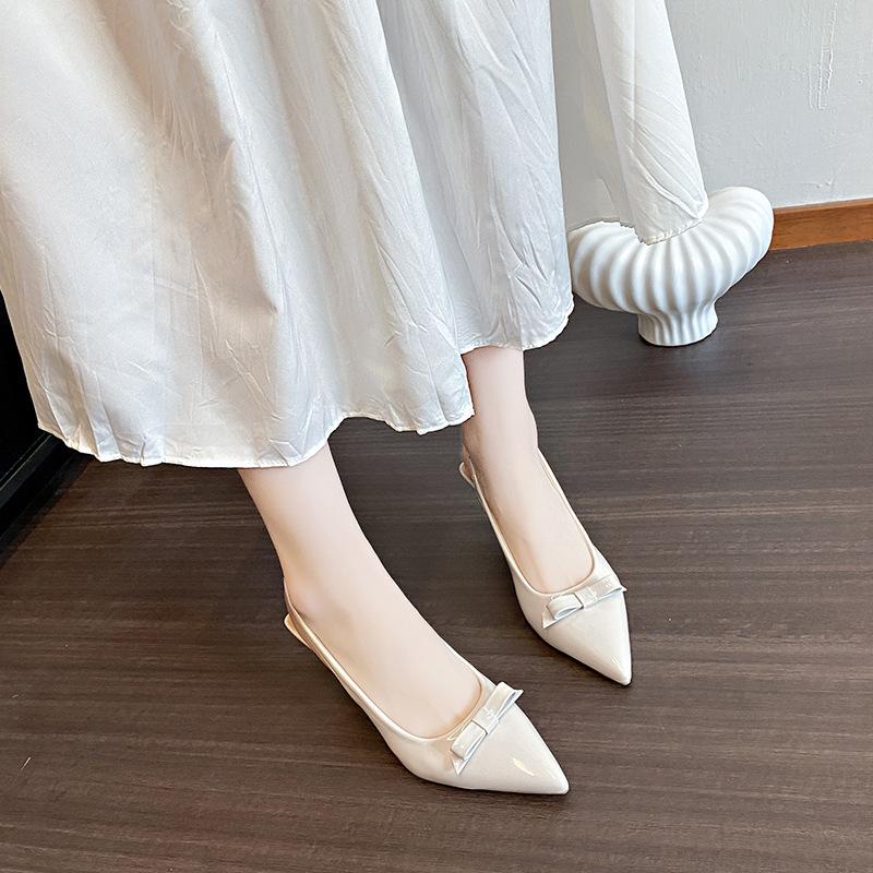 Ретро бант светлый рот тонкий каблук пустые сандалии женские весенние новые остроносые сандалии на высоком каблуке