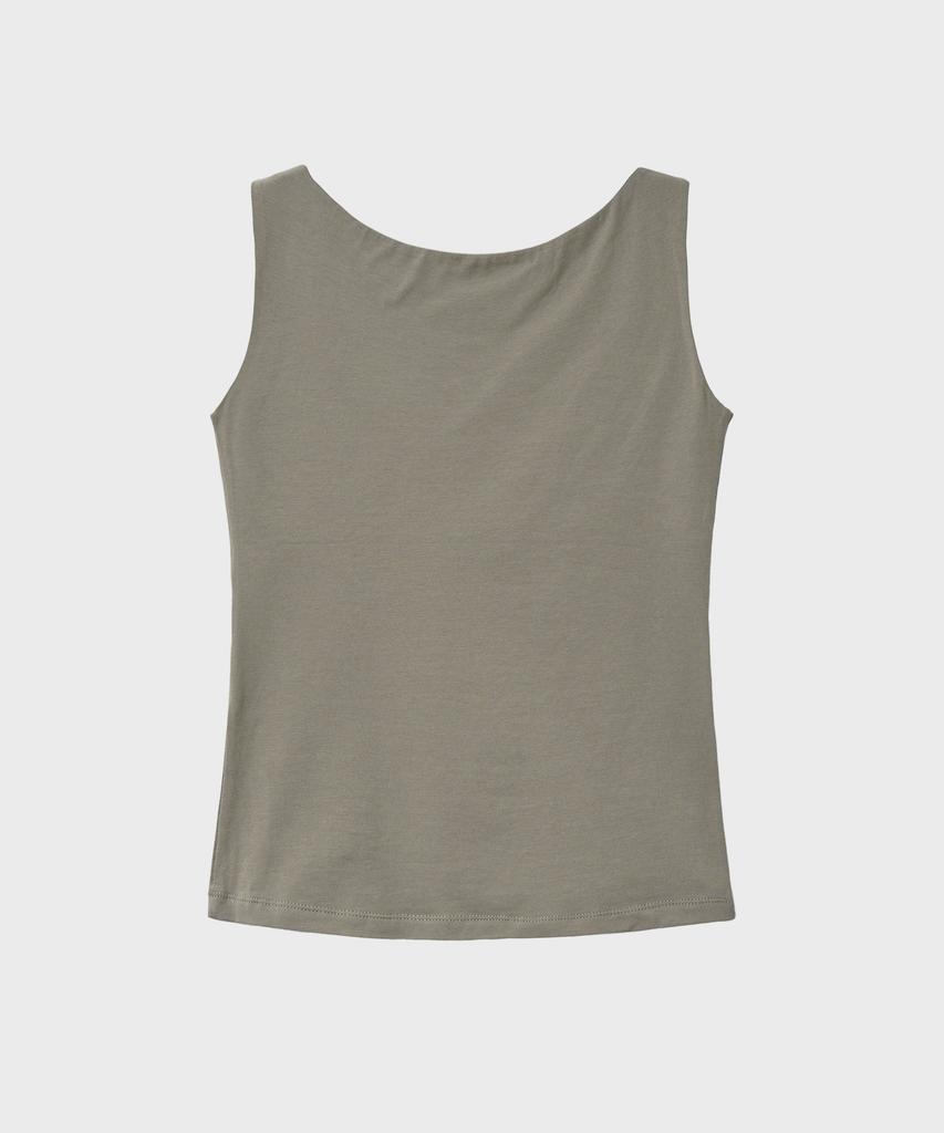 NOIRER FOR WOMAN Boat Neck Sleeveless T-Shirt (Ash Khaki)
