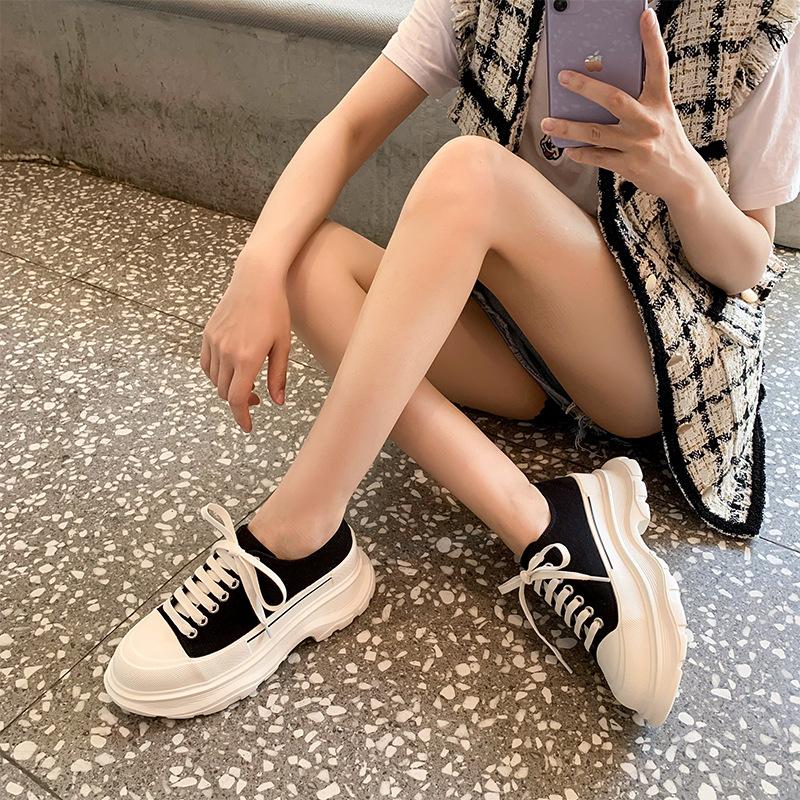 2021 Spring New McQueen Dad Shoes Platform Canvas Shoes Inner Height Increase Versatile Muffin Lace-up Sneakers Children