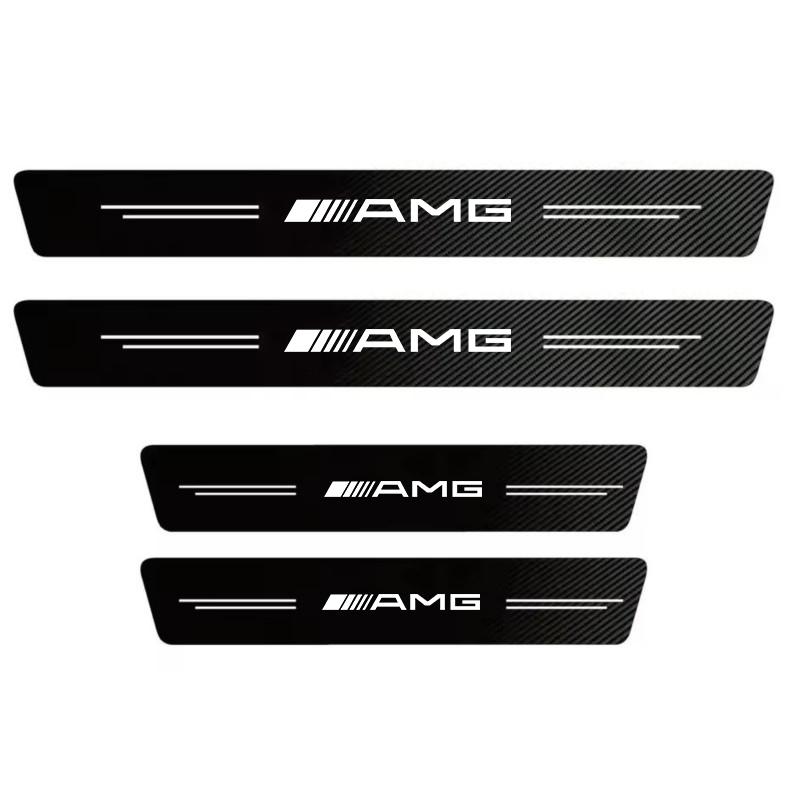 NGKP8 For Mercedes Benz AMG A B C W203 W204 C260 E300L A200L GLC300 CLA1/4/5Pcs Car Door Sill Scuff Plate Decor Carbon Fiber Stickers