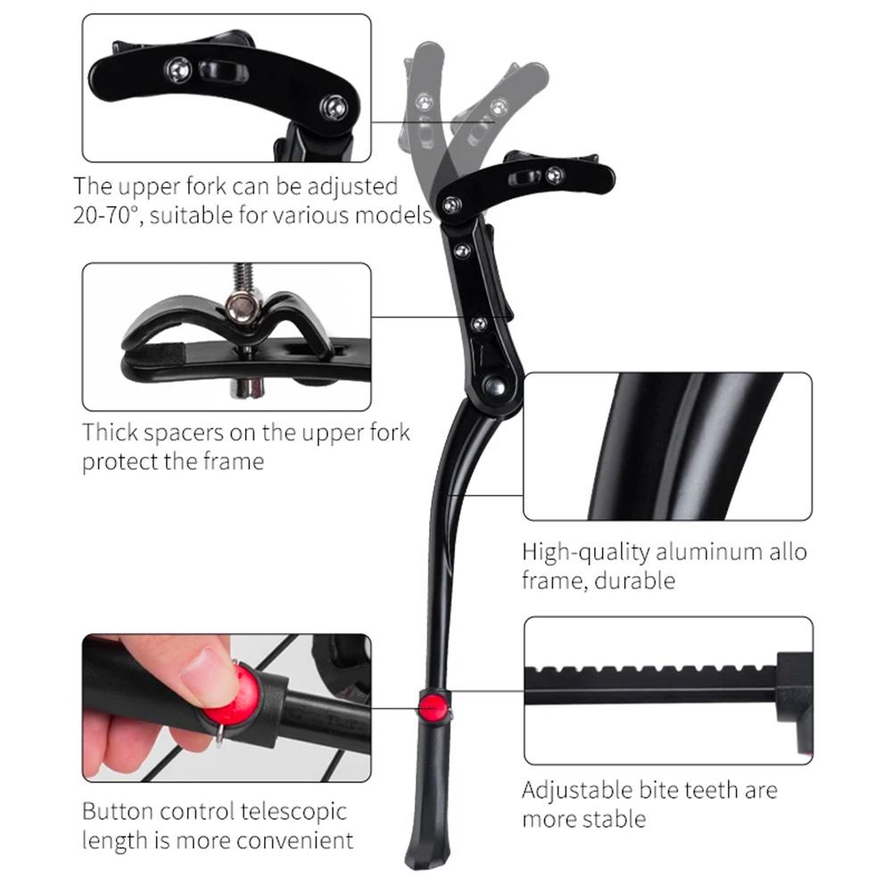 Telescopic bicycle stand, height-adjustable, aluminum, black