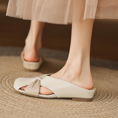 Мода 2025 Лето Женские Мюли Кожаные Женские Туфли Лаконичные Закрытый Носок Слингбэк Увеличение Высоты Круглый Носок Современные Шлепанцы Сандалии