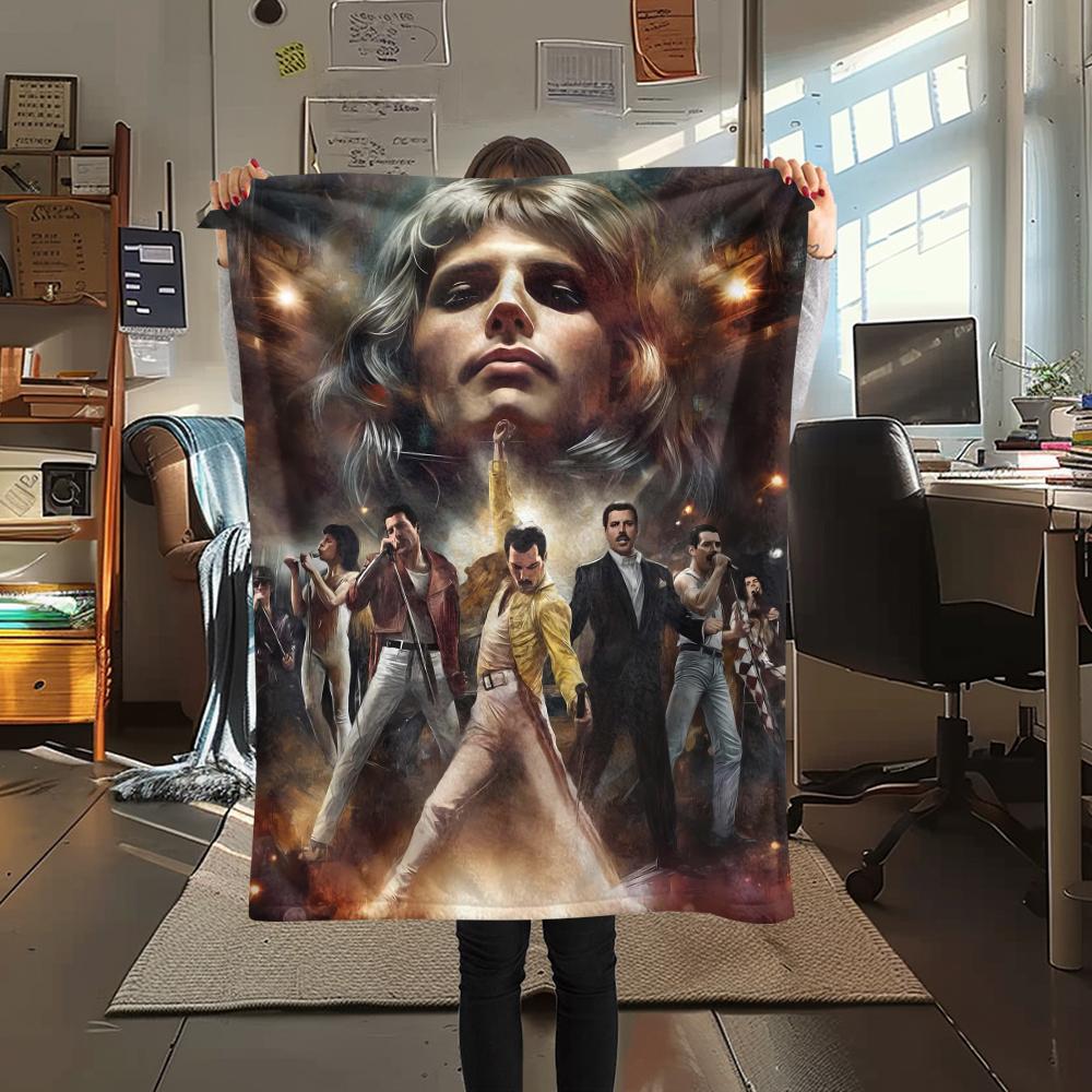 1Pc Queen Band Print Flannel Blanket, High quality Comfortable for All Seasons, Home Decor, Warmth and Comfort, Perfect for Christmas Gifts