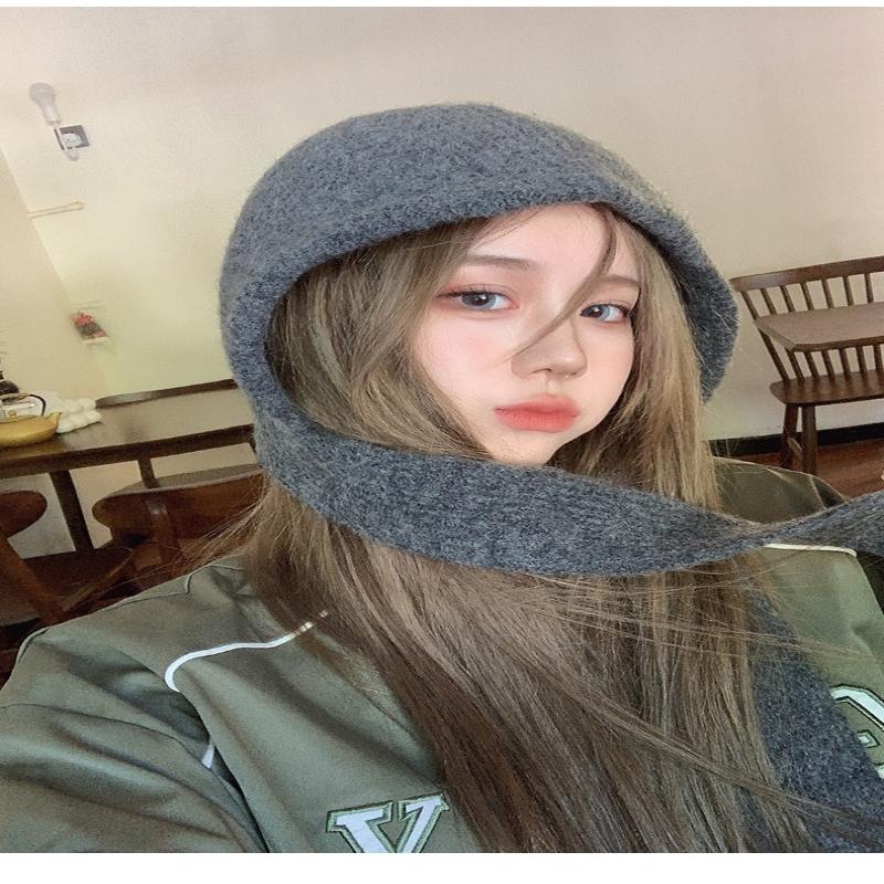 Корейский шарф-капюшон, шапка-балаклава, защита ушей, теплые шапки-бомберы, женские ретро-шапки с завязками и бантами, зимние аксессуары, вязаная шапка-закон