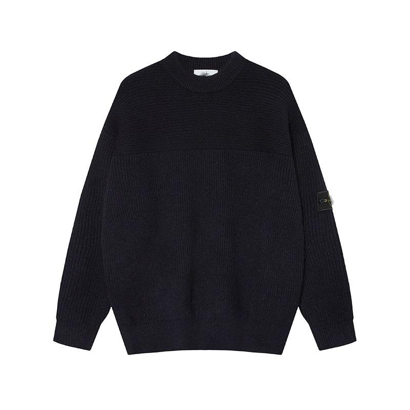 STONE Унисекс Кардиган на молнии с воротником-стойкой и нашивкой Вязаный свитер для осени/зимы