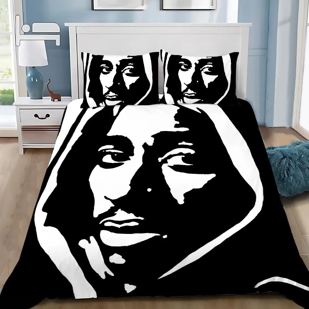 Hot Sale Hip Hop 2Pac Bedding Set Soft Polyester Quilt Cover Pillowcase Set Single/Double/Queen for Boys Girls Home Textile