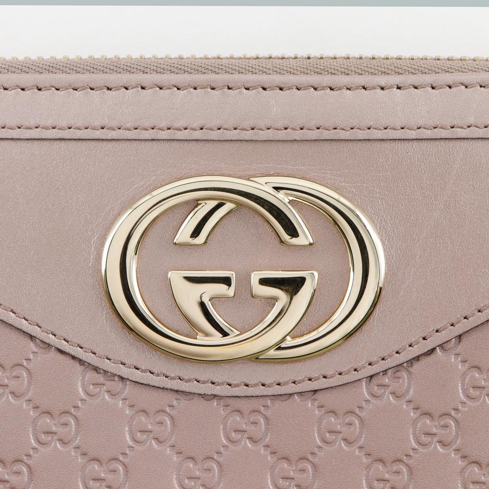 Gucci Interlocking G Purse 308012 Zip Around Pink Sima Leather Women Used
