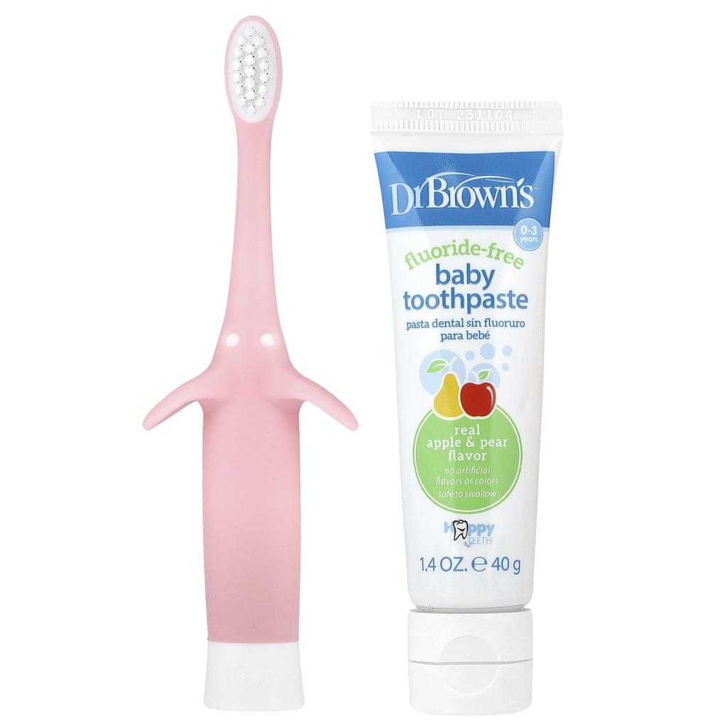 Dr. Brown's Набор зубных щеток для малышей, 0-3 года, розовый, яблочная пара, набор из 2 штук