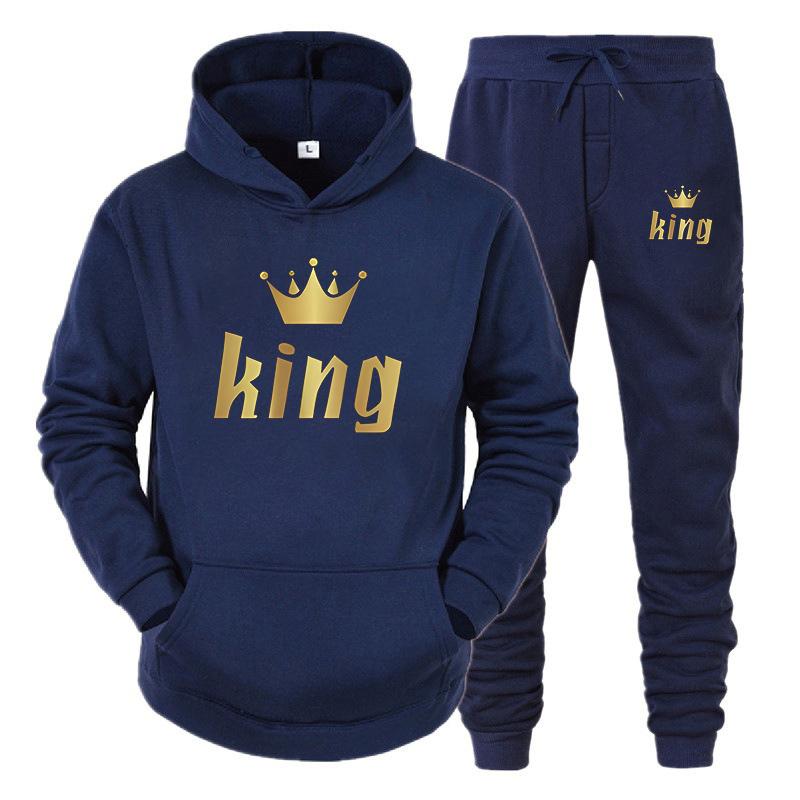 Мужские комплекты шапка бег KING And QUEEN принтованный худи спортивные штаны мужской комплект 2PK осенняя одежда костюм с капюшоном спортивная одежда мужские комплекты
