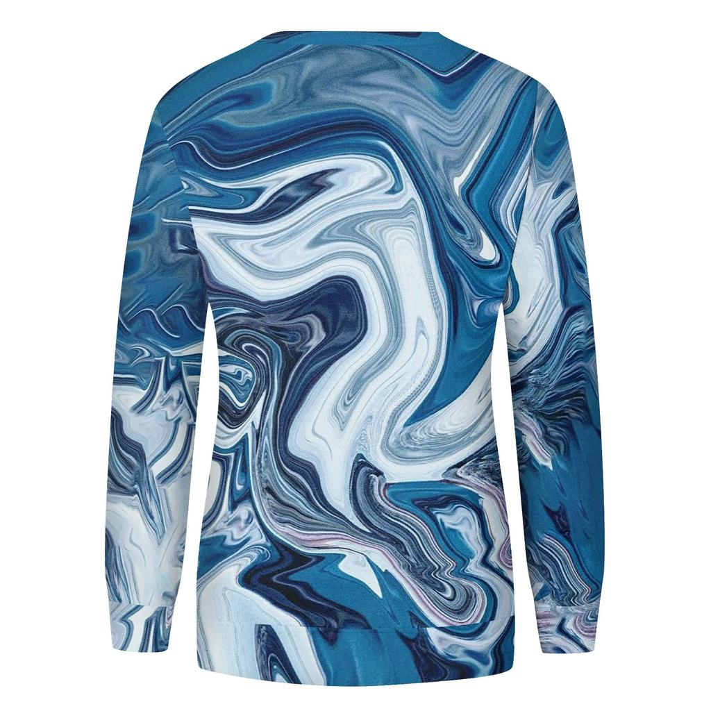 Women's Round Neck Tops Cotton Women's Casual Fashion Floral Print Long Sleeve O-Neck Pullover Top Blouse