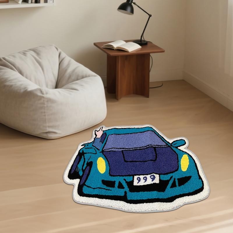 Classic Cartoon Sports Car Rug: Noise-Reducing, Non-Slip Bathroom Mat, Bedroom Rug, Home Furniture Accessory