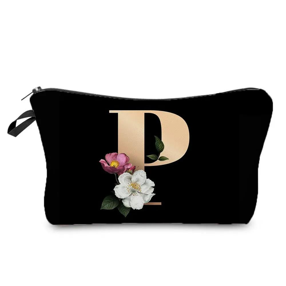 2024 New Product Fashion Creative Storage Bag Portable Toilet Bag Black Bottom Gold Letter Printed Makeup Bag Hz3183