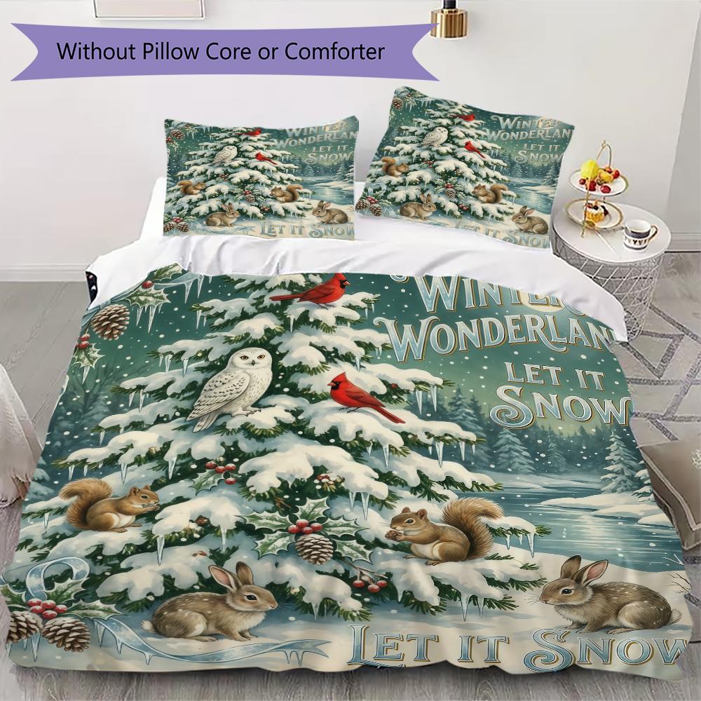 Winter Festive Trees Pattern Bedding uilt Set uilt Cover Pillowcase Home Decoration Birthday Gift (1 * duvet cover + 2 * pillowcase without core)_XIA