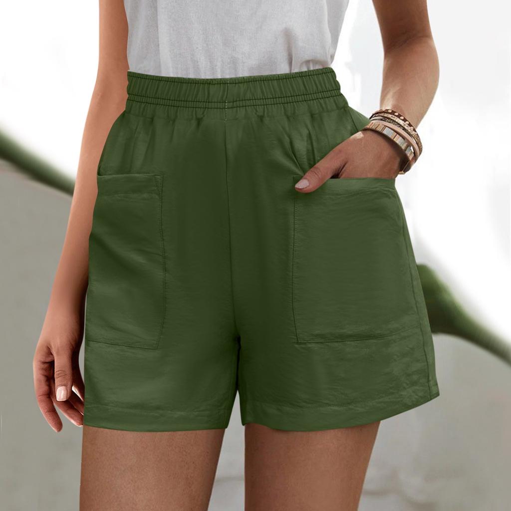 Женские однотонные брюки, модные повседневные шорты с карманами и эластичной резинкой на талии