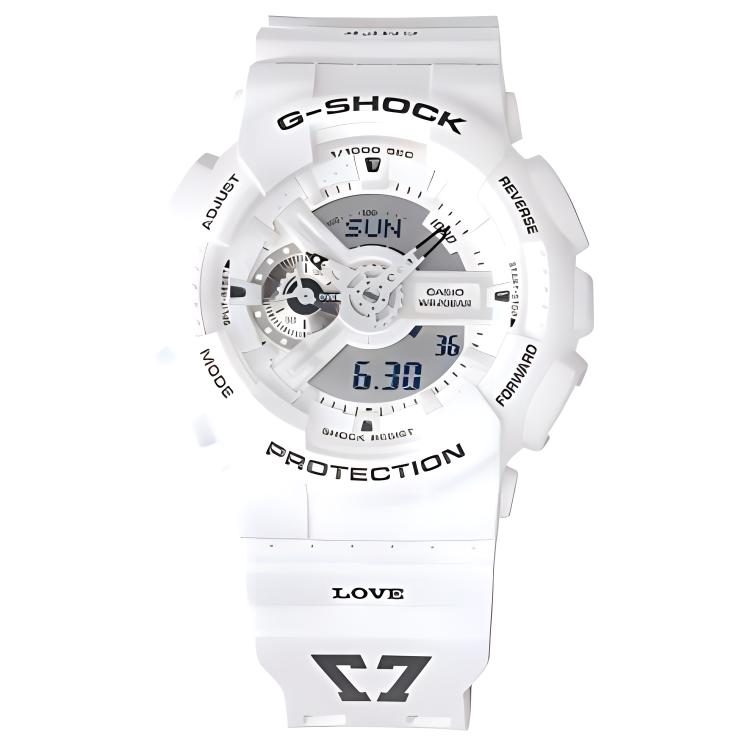 Casio / Водонепроницаемые до 200 м Кварцевый механизм Пластиковый ремешок Часы Мужские Часы Белый циферблат GA-110MW-7APRS