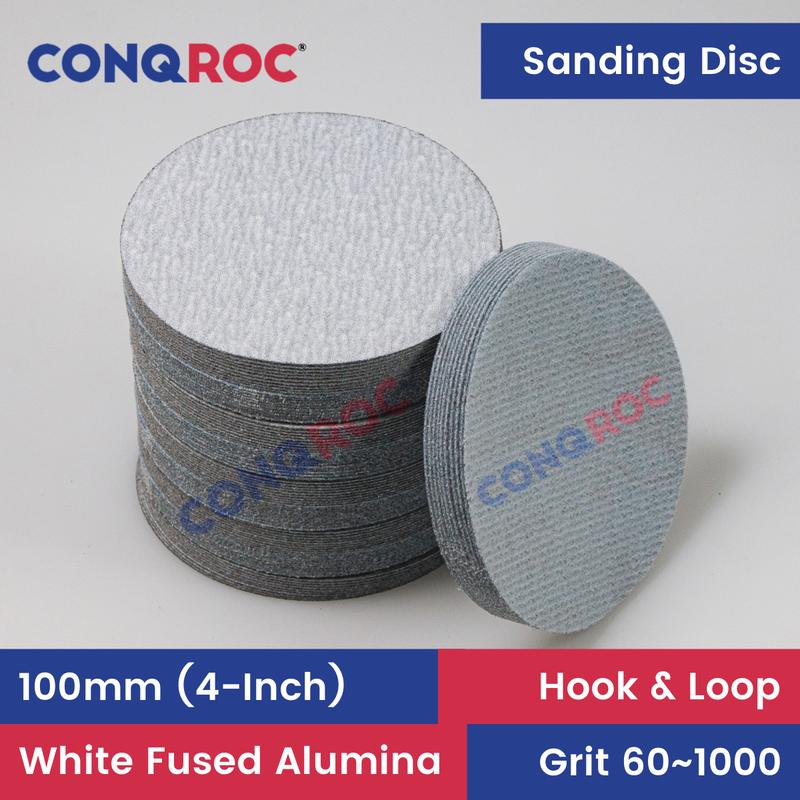 100 Pieces 100mm (4-Inch) Sanding Discs White Fused Alumina Dry Sanding Papers Hook and Loop Grit 60~1000