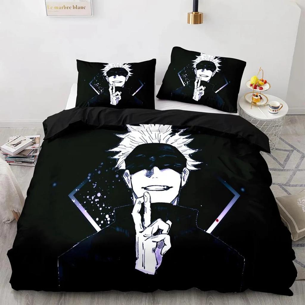 Комплект постельного белья Jujutsu Kaisen, односпальный, двуспальный, двуспальный, размера «king-size», комплект постельного белья в стиле аниме, детский комплект постельного белья Kawaii для спальни, наборы пододеяльников с 3D-принтом 044