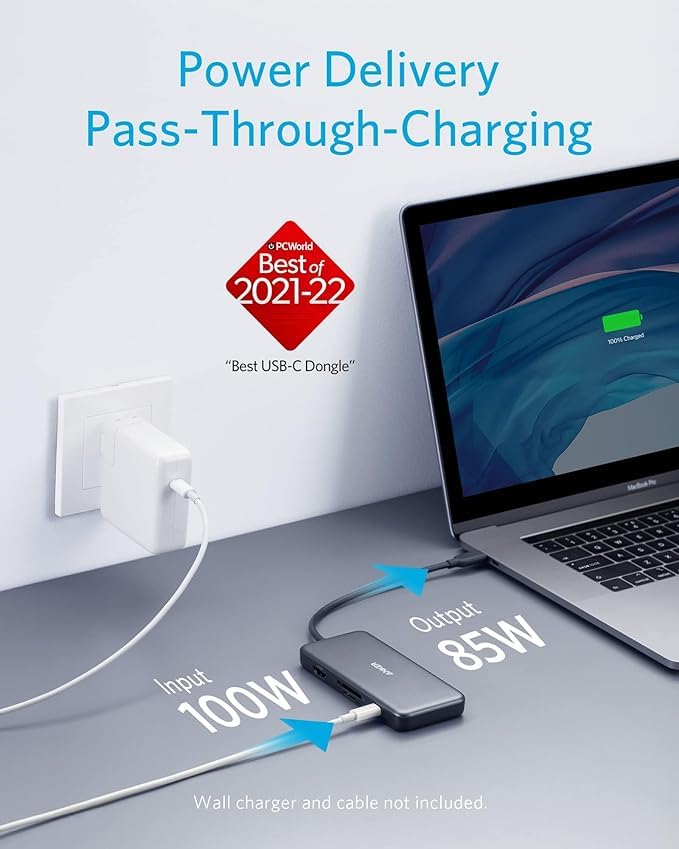 Anker Hub 4K 100W Power 5Gbps Data Ports microSD SD Card Compatible with MacBook MacBook PowerExpand+ 7-in-1 USB-C Adapter HDMI, Supply, USB-C &