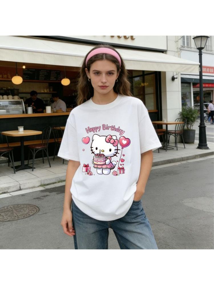 2026 Hellokitty cotton trendy shortsleeved tshirt Womens summer Korean Comfortable summer loosefitting Womens clothing