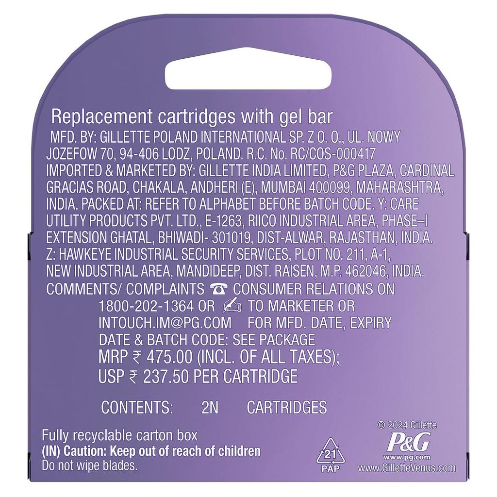 Gillette Venus Лезвия/Сменные кассеты для бритвы Comfortglide для удаления волос у женщин - 2 шт. (Мыло-гель с маслом авокадо и ароматом фрезии)