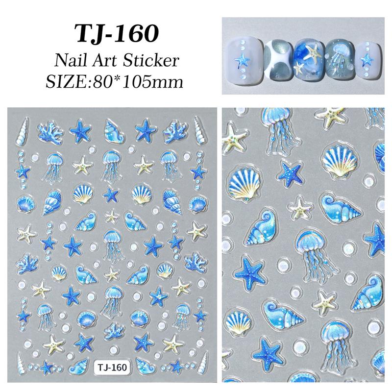 1 лист наклейки для ногтей в океанском стиле, летние морские звезды, медузы, ракушки, наклейка для ногтей, тисненая декорация, принадлежности для нейл-арта, салон маникюра