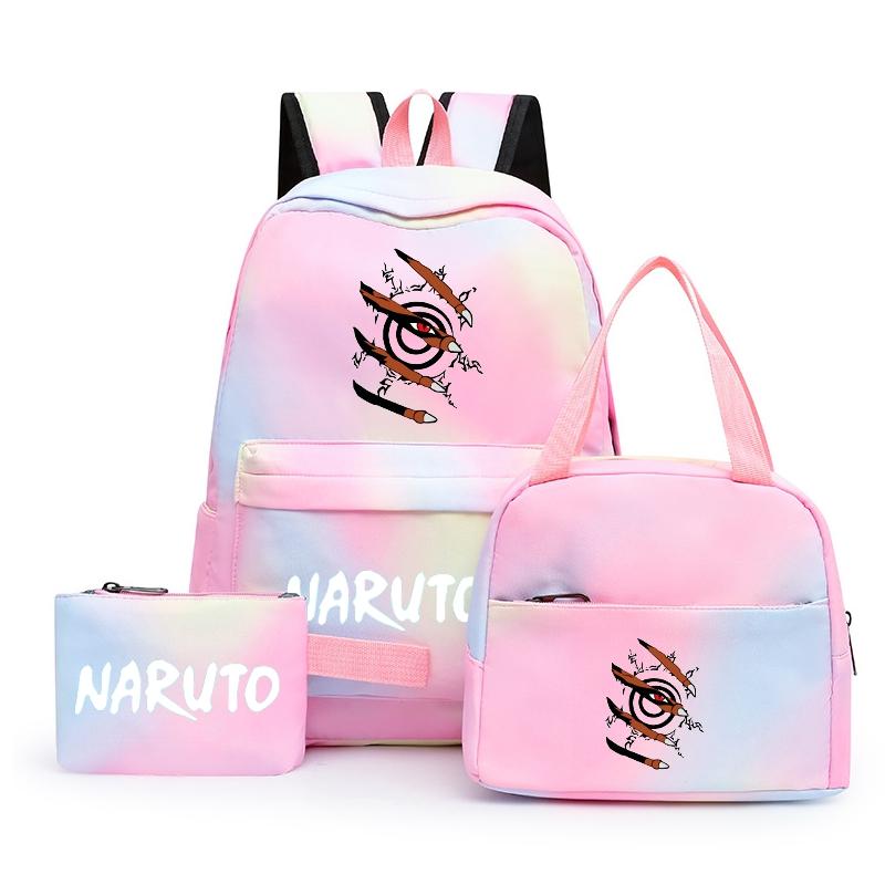 3Pcs/set Anime Naruto Backpack Back To Schoobag with Lunch Bag for Teen Gir Boy Student Bookbag Men Women Leisure Travel Bag