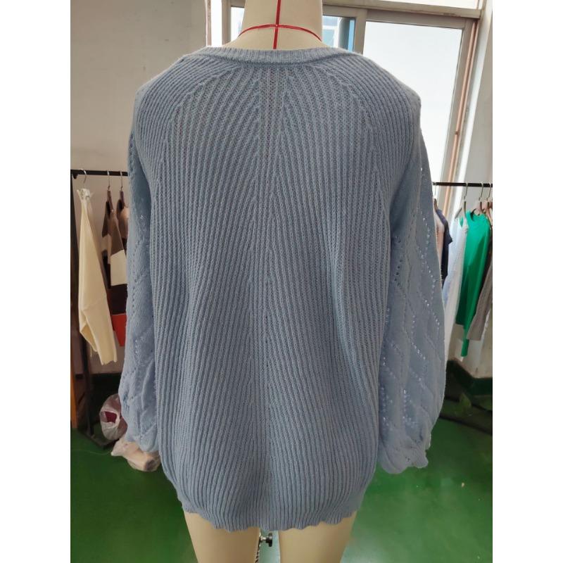 Solid Color Loose Top Women's Plus Size Autumn and Winter Hollow Floral Round Neck Sweater