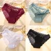 4 шт./компл. Сексуальные прозрачные женские трусики с кружевом сзади, лоскутные трусы с вырезами, нижнее белье, удобные брифы