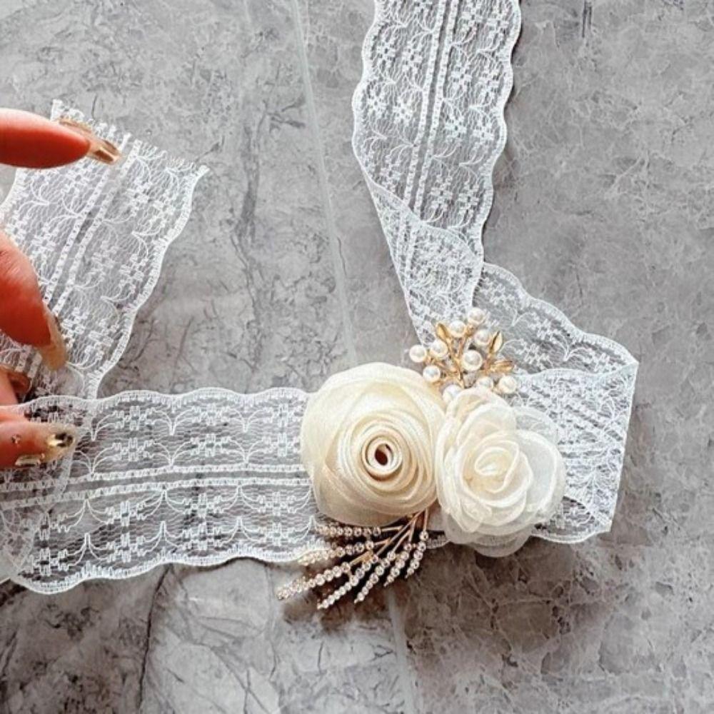 Crystal Wedding Wrist Flower Bride Wrist Flower Silk Ribbon Bracelet Bridesmaid Floral Wristlet
