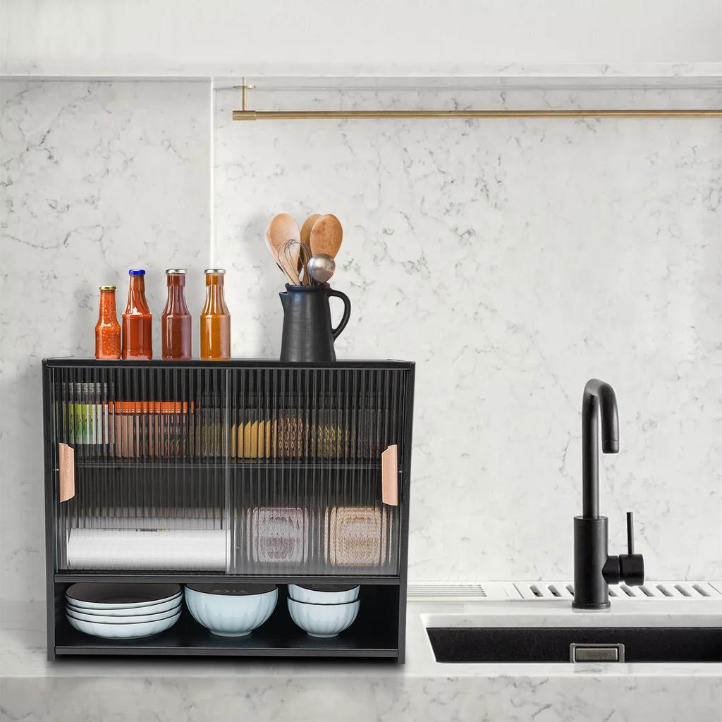 Modern Black Storage Cabinet w/ Adjustable Shelves, Freestanding Sideboard Organizer for Living Room, 55x28x46cm, Easy Assembly