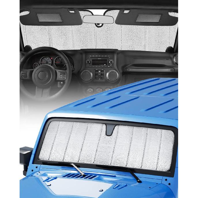 Windshield Sunshade for Jeep Wrangler JL Gladiator JT JLU 2018-2024 Foldable Sun Visor Windshield Protector Blocks UV RaysWindshield Sunshades 1