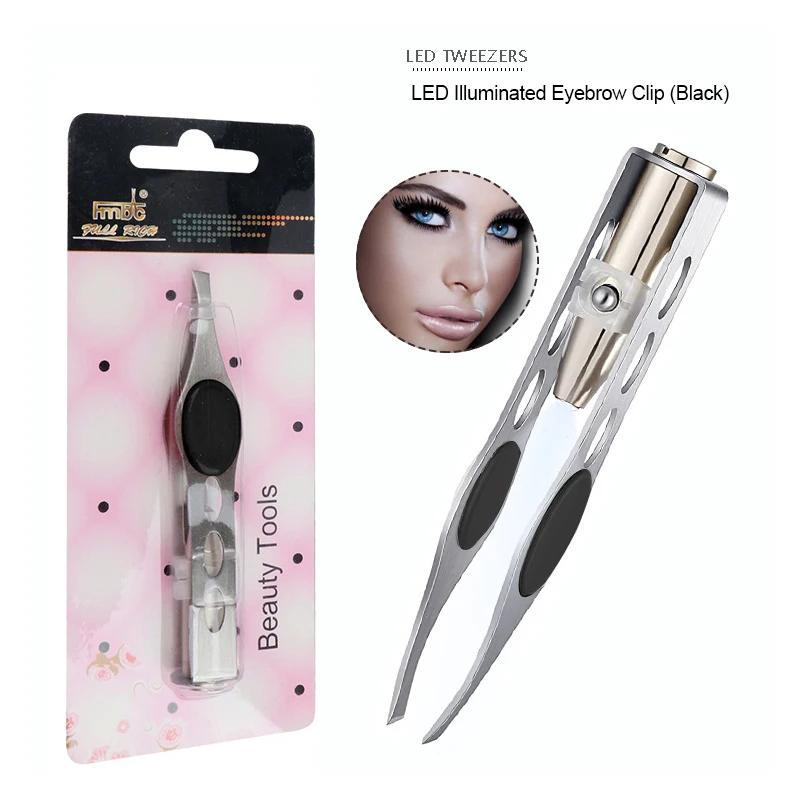 1PC LED Eyebrow Tweezer Oblique Tip Stainless Steel Eyebrow Trimming Clip Eye Hair Removal Prune False Eyelash Clamp Makeup Tool
