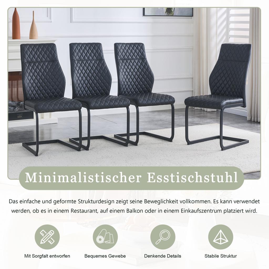 [Set of 2] Dining Chair in Black Diamond Pattern: High Backrest + Comfortable Seat Cushion, Black Metal Frame Non-Slip, for Restaurants etc.