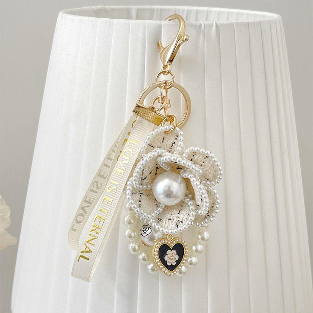 Korean Camellia Flower Keychain Key Decor Car Key Ring Creative Bag Hanging Pendant Kids