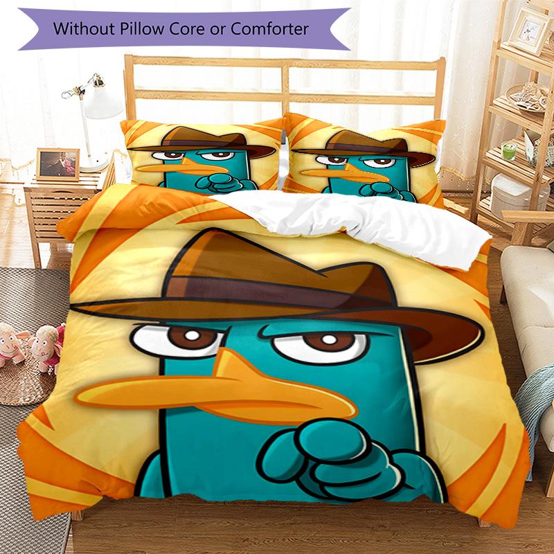 3pcs Phineas and Ferb5 Design Cover Set - HD Printed Bedding with 1 Cover and 2 Pillowcases - Perfect for Home and Dorm Decor