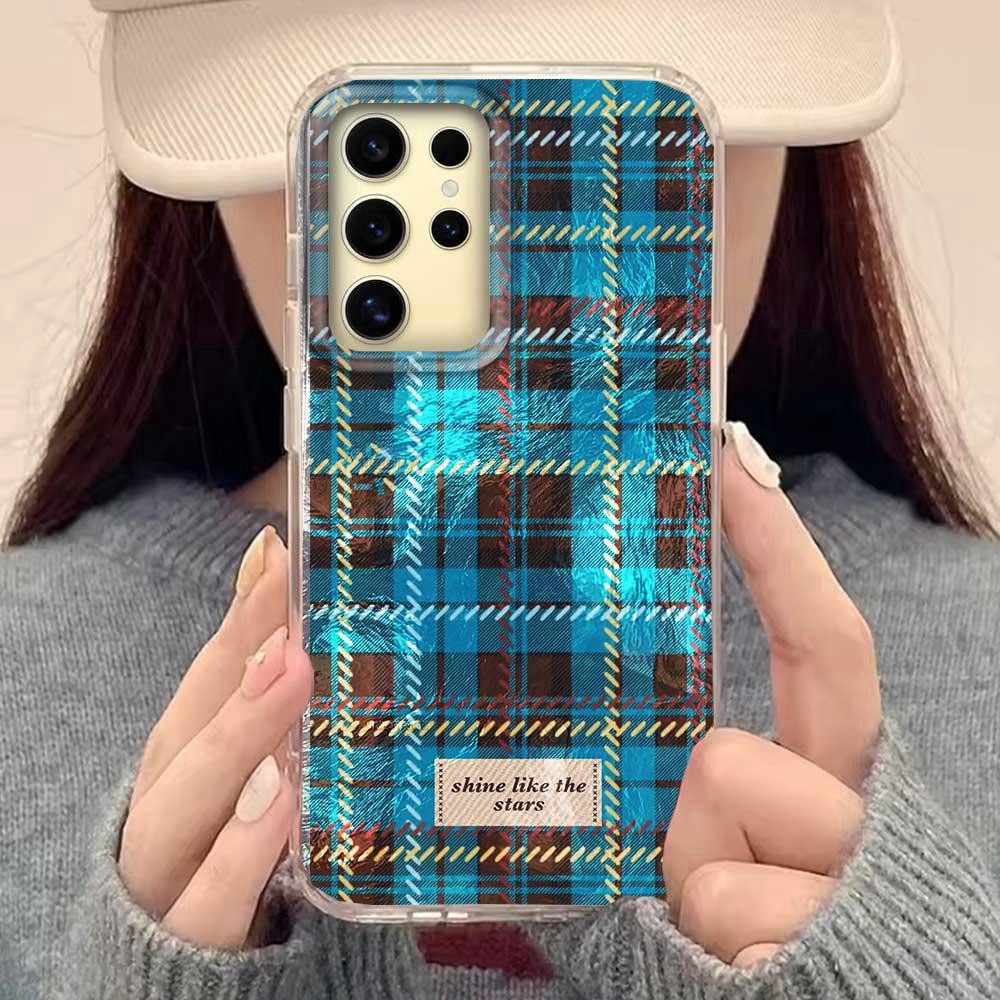 Зимний коричневый клетчатый узор Женский чехол для телефона для Samsung Galaxy S25 S24 S23 S22 S21 S20 FE Plus Ultra Защитная накладка