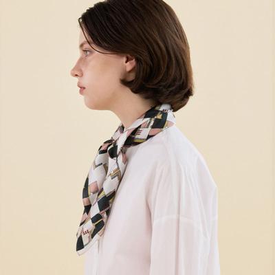 2DREAMERS Black Doodle Grid Silk Scarf