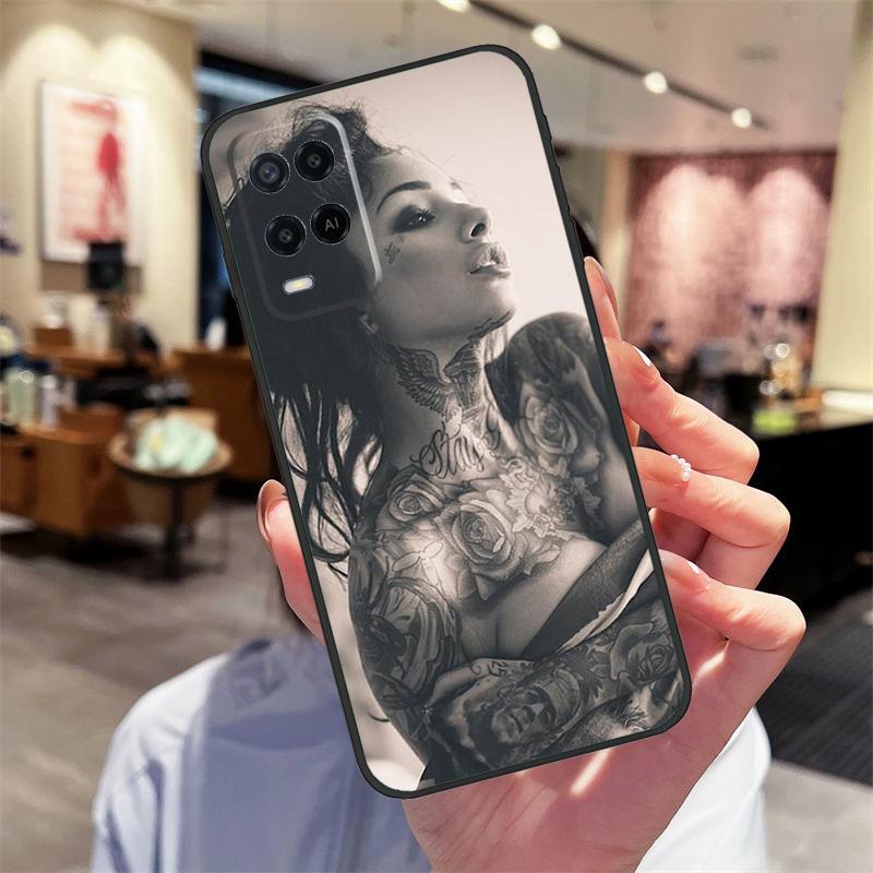 Sexy Sleeve Tattoo Girl Case For Oppo A94 A74 A54 A18 A38 A58 A78 A98 A40 A60 A80 A16 A76 A96 A15 A17 A77 A57S Cover
