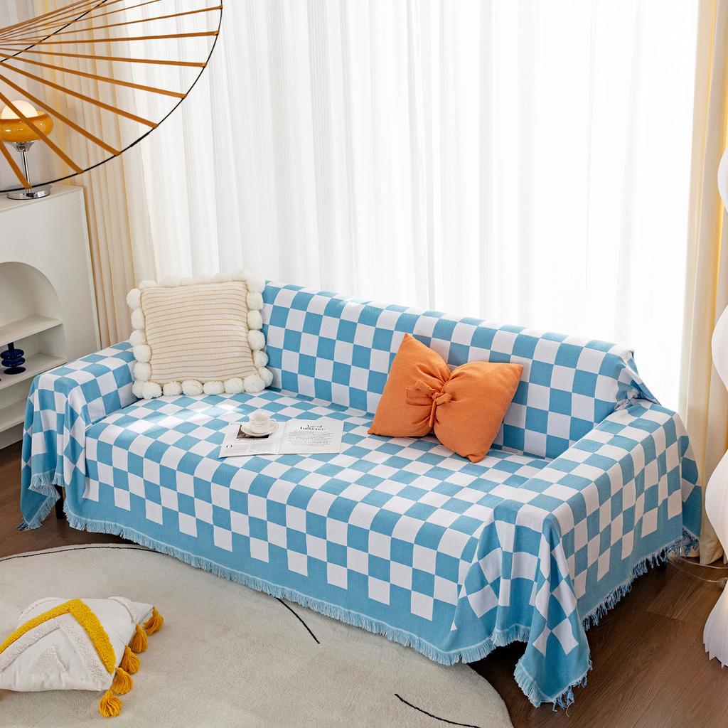 Полотенце для дивана из хлопчатобумажной нити в шахматном порядке на все времена года, декоративное полотенце для дивана, одеяло для дивана