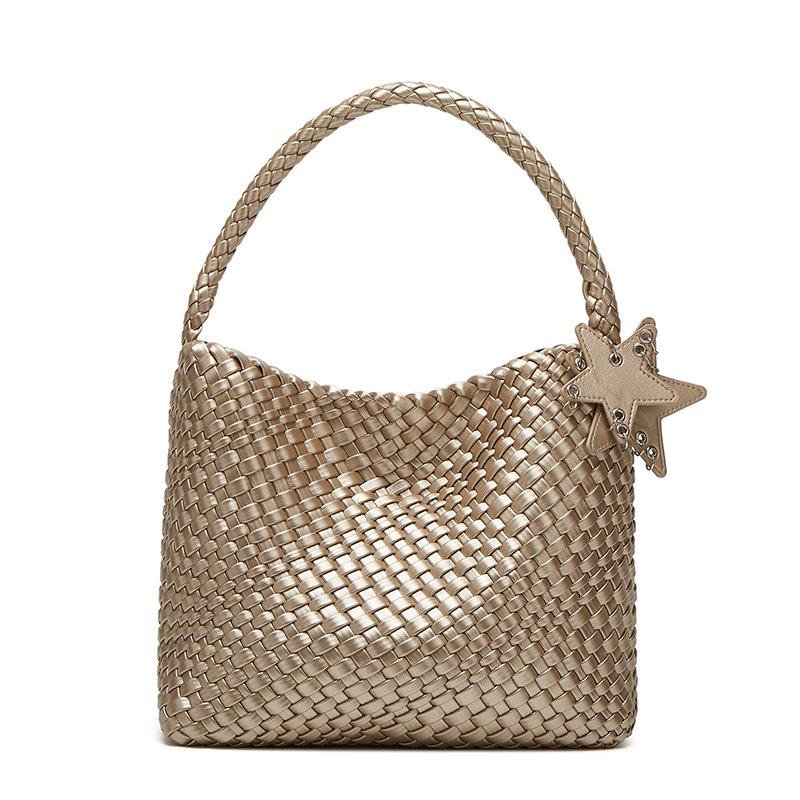 Gun Gun Same Champagne Gold Handwoven Bag Portable Tote Bag Casual Lazy Wind One Shoulder Underarm Bucket Bag
