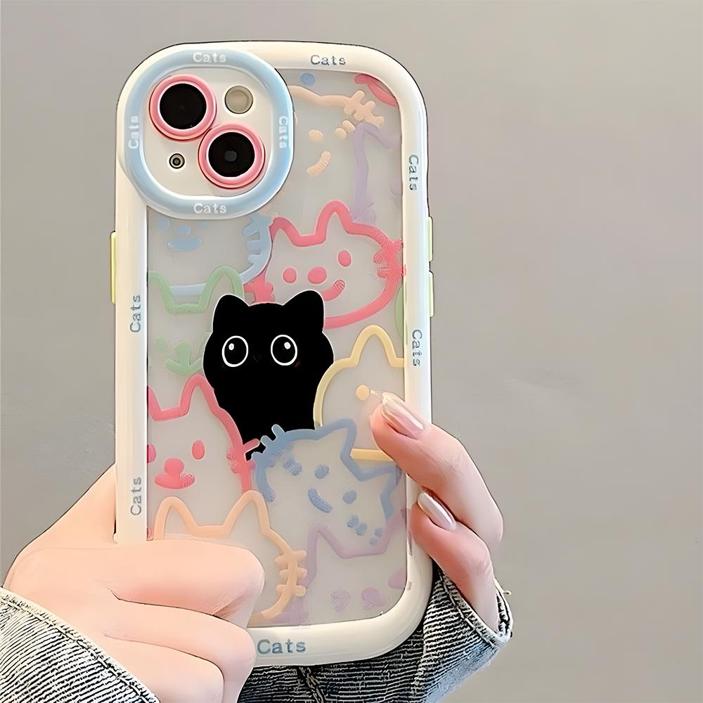 Cut Cat Aninal Phone Case For iPhone 13 Funda iPhone 11 14 15 16 Pro Max 12 XR X Xs 7 8 Plus SE 15pro 13pro Silicone Soft Cover