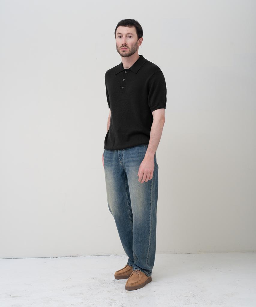 MANNERGRAM 100% Soft Cotton 3-Ply Polo Short Sleeve Knit Black