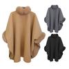 Lady Winter Cape Coat Dolman Sleeves Thick Shawl Loose Stand Collar Solid Color
