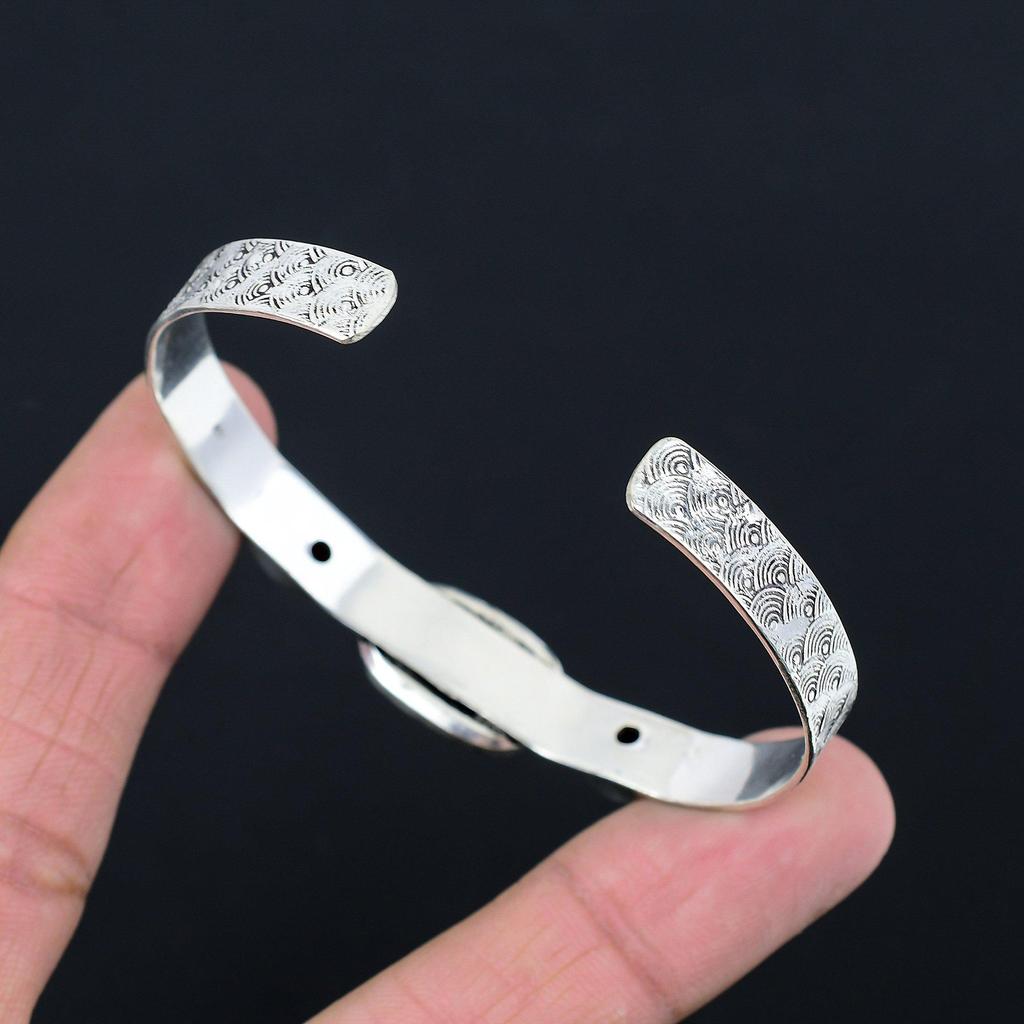 Gift For Her 925 Silver Natural Spider Web Jasper Gemstone Bangle Adjustable