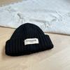 Korean Letter Patch Knitted Woolen Hat Autumn and Winter Warm Curled Edge Woolen Hat Large Head Circumference Loose Knitted Hat