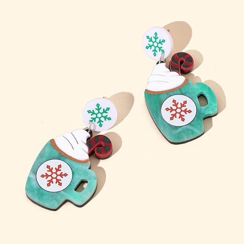 16 Style Christmas Style Cartoon Dangle Earrings for Women Cute Star Leaf Snowman Cup Socks Alpaca Tree Dangle Earrings Party F