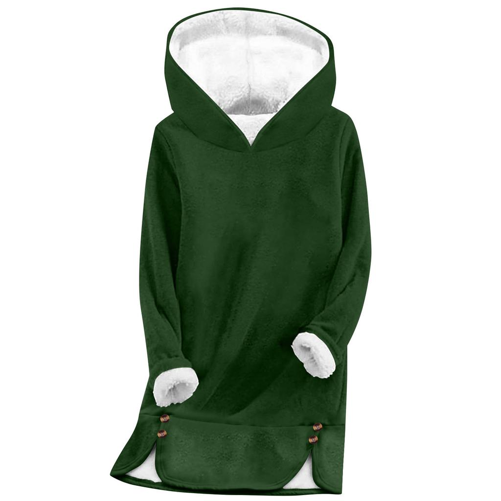 Women's Fashionable Solid Color Hooded Long Sleeved Plush Versatile Warm Bottom Shirt Top